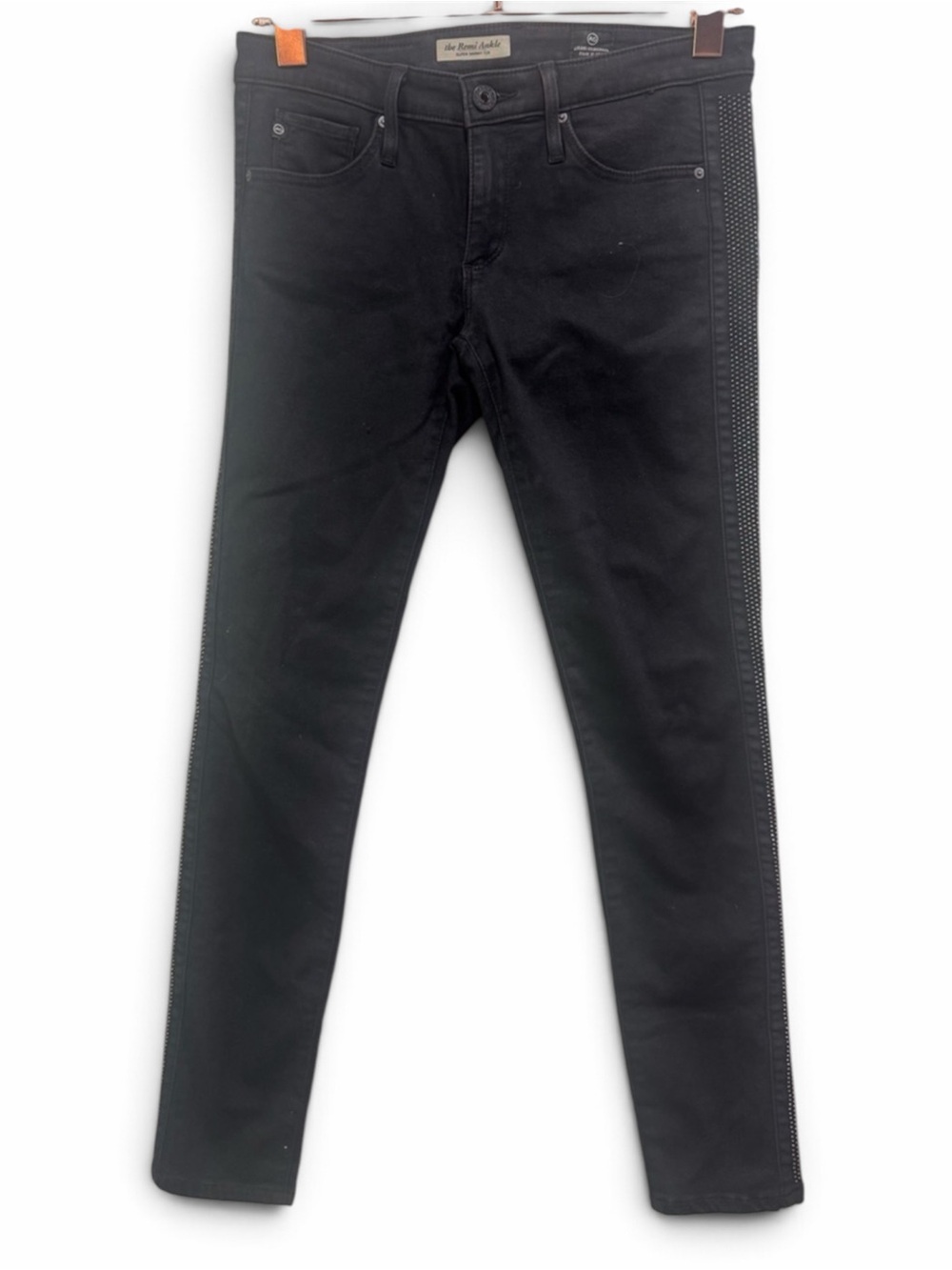AG Remi Ankle Black Studded Tuxedo Stripe Skinny Jeans Size 26